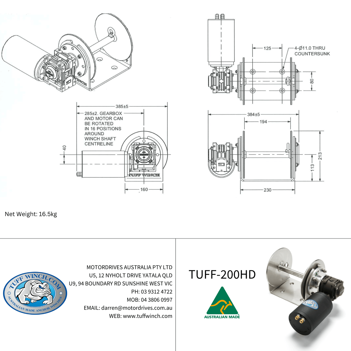 TUFF-200HD Drum Anchor Winch